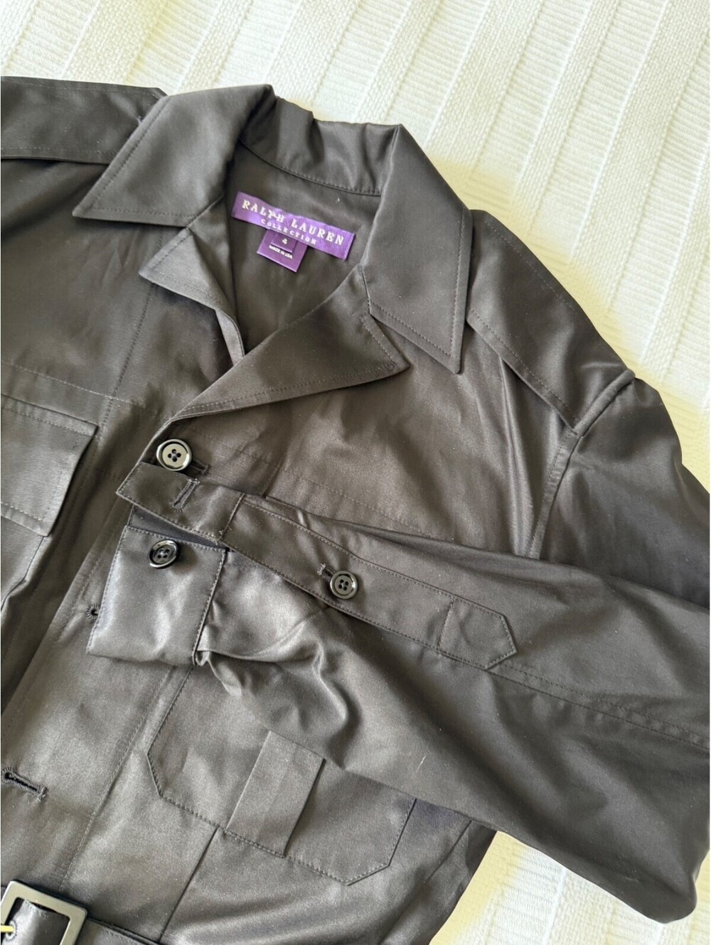 RALPH LAUREN Purple Label Black Silk/Cotton Military Field Jacket - Made in USA